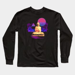 Neon Buddha Vaporwave Synthwave Long Sleeve T-Shirt